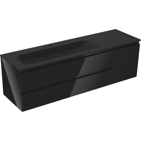 Mexen Orio dulap baie 160 cm cu lavoar Vela stâng, 2S, 1D, negru lucios/mat negru - 91A13-16047-3-BBFFF70-W23L71
