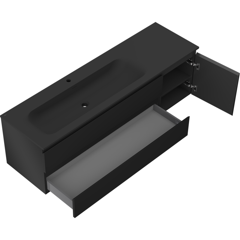 Mexen Orio dulap baie 160 cm cu chiuvetă Vela stânga, 2S, 1D, negru mat - 91A13-16047-3-BBFFF71-W23L71