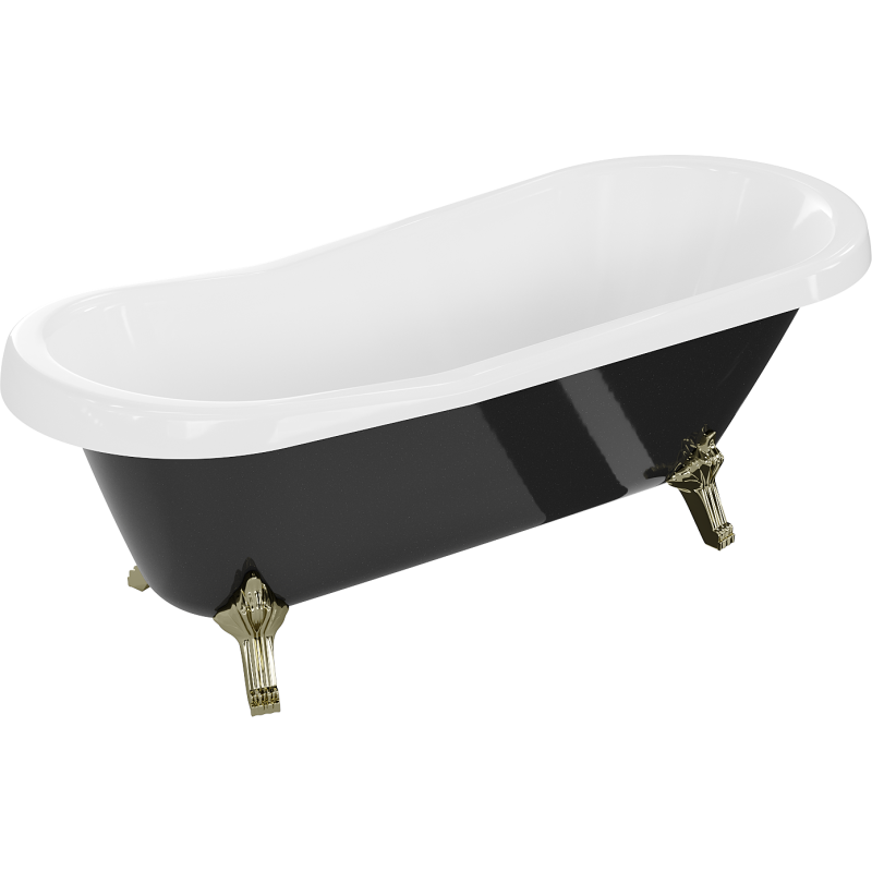 Mexen Retro cadă freestanding 170 x 75 cm, albă/neagră, picioare aurii - 53251707575-50