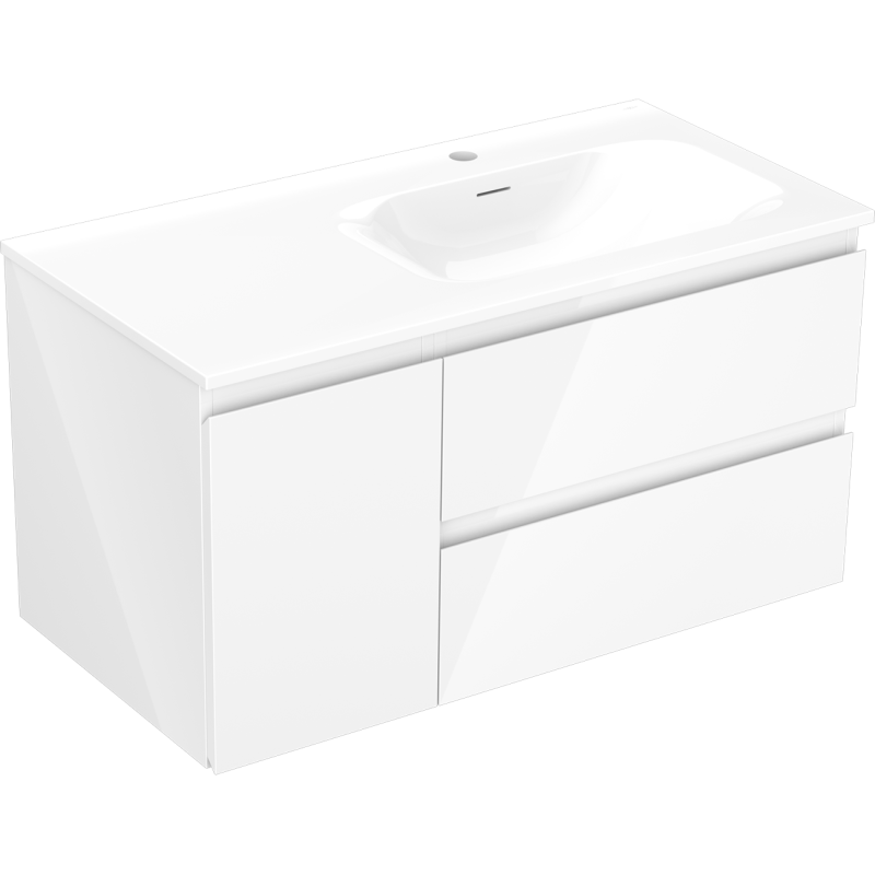 Mexen Orio dulap baie de 90 cm cu lavoar Vela dreapta, 2S, 1D, alb lucios - 91A13-09047-3-BBFFF00-W23P00