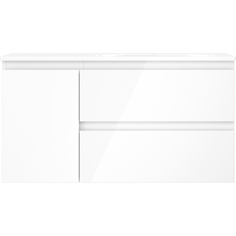 Mexen Orio 90 cm-es fürdőszobai szekrény Vela jobbos mosdóval, 2S, 1D, fehér fényes - 91A13-09047-3-BBFFF00-W23P00