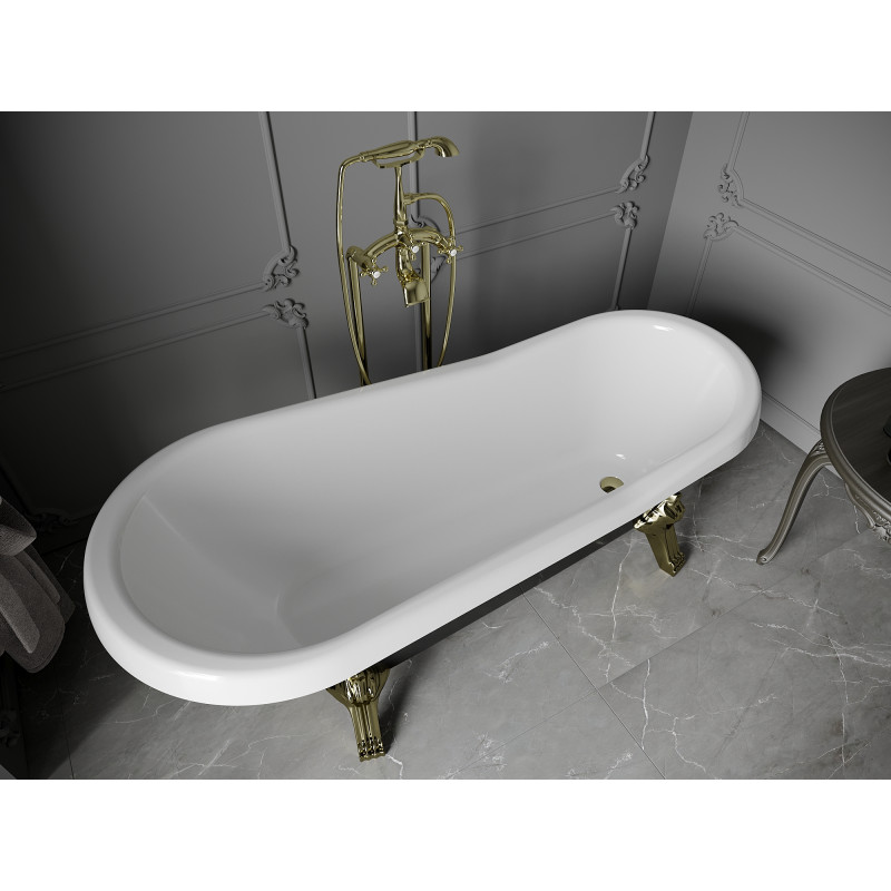 Mexen Retro cadă freestanding 170 x 75 cm, albă/neagră, picioare aurii - 53251707575-50