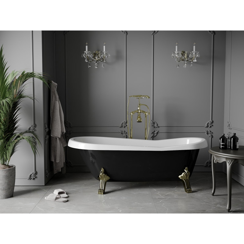Mexen Retro cadă freestanding 170 x 75 cm, albă/neagră, picioare aurii - 53251707575-50