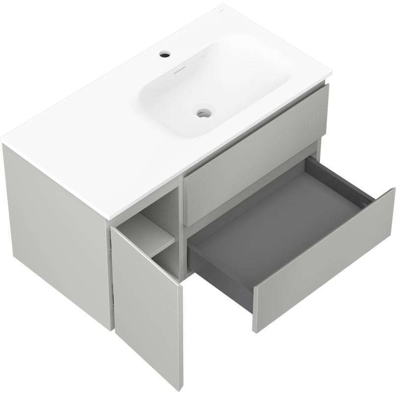 Mexen Orio dulap pentru baie 90 cm cu lavoar Vela pe dreapta, 2S, 1D, gri mat/alb mat - 91A13-09047-3-BBFFF62-W23P01