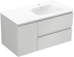 Mexen Orio fürdőszobai szekrény 90 cm-es mosdóval Vela jobb oldali, 2 fiók, 1 ajtó, szürke matt/fehér matt
