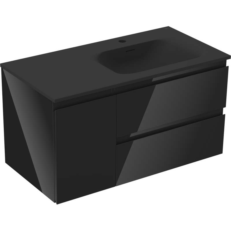 Mexen Orio dulap baie 90 cm cu lavoar Vela dreapta, 2S, 1D, negru lucios/negru mat - 91A13-09047-3-BBFFF70-W23P71