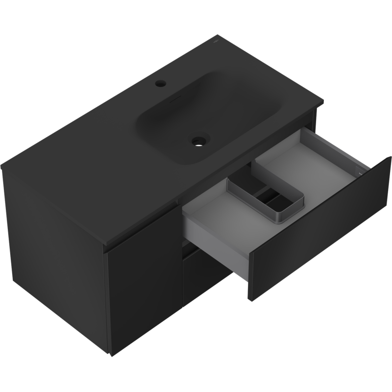 Mexen Orio dulap baie 90 cm cu chiuvetă Vela pe dreapta, 2S, 1D, negru mat - 91A13-09047-3-BBFFF71-W23P71