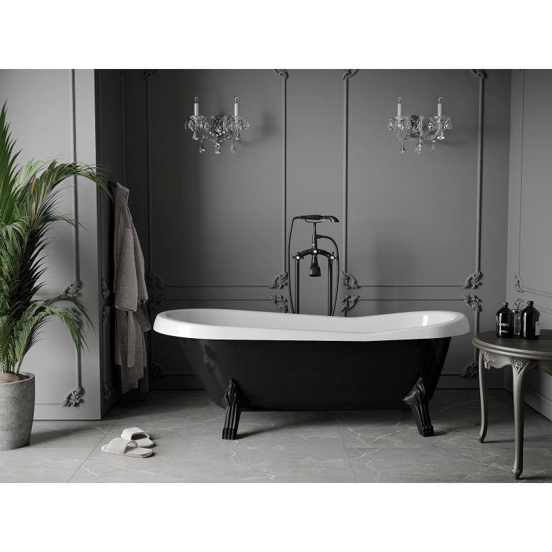Mexen Retro szabadon álló kád 170 x 75 cm, fehér/fekete, fekete lábak - 53251707575-70