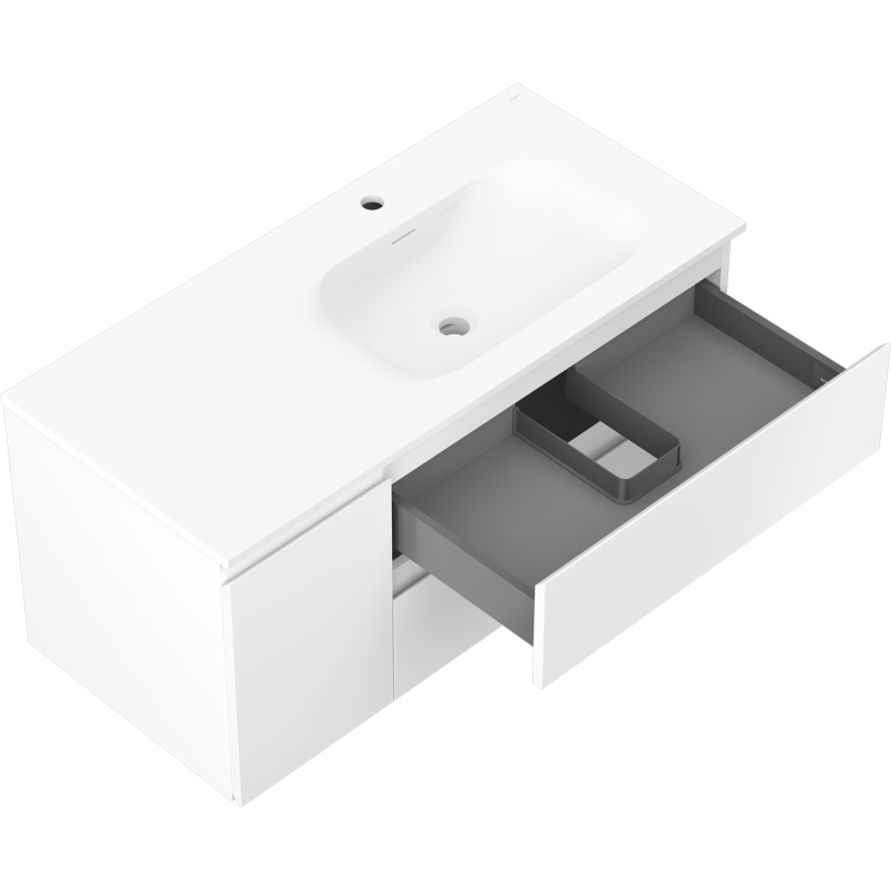 Mexen Orio 100 cm-es fürdőszobaszekrény mosdóval, Vela jobb, 2 fiók, 1 ajtó, fehér matt - 91A13-10047-3-BBFFFF01-W23P01