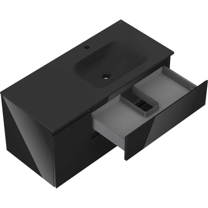 Mexen Orio dulap de baie 100 cm cu chiuvetă Vela dreapta, 2S, 1D, negru lucios/negru mat - 91A13-10047-3-BBFFF70-W23P71
