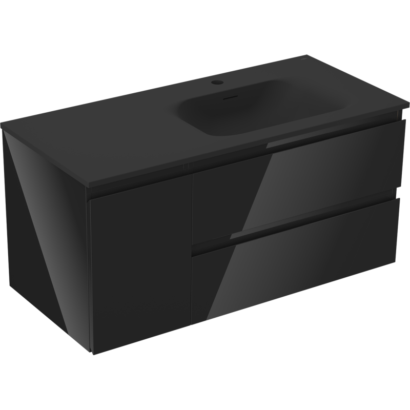 Mexen Orio 100 cm-es fürdőszobai szekrény mosdóval Vela jobb, 2F, 1A, fényes fekete/matt fekete