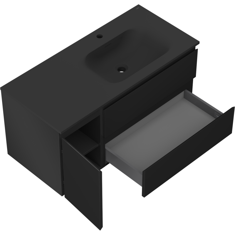 Mexen Orio dulap de baie 100 cm cu lavoar Vela dreapta, 2S, 1D, negru mat - 91A13-10047-3-BBFFF71-W23P71
