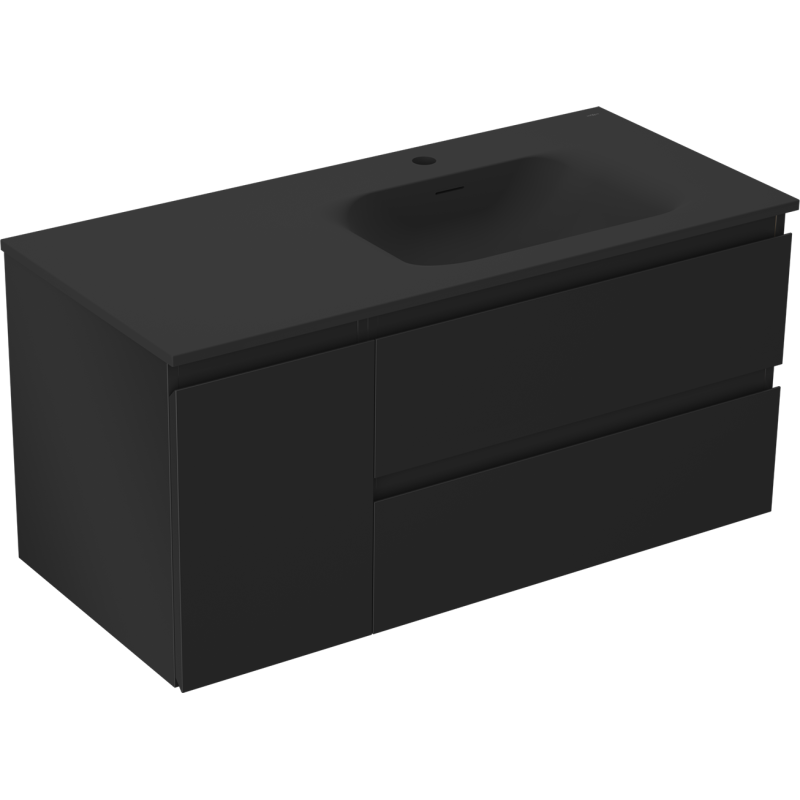 Mexen Orio 100 cm-es fürdőszobai szekrény mosdóval Vela jobbos, 2S, 1D, fekete matt - 91A13-10047-3-BBFFF71-W23P71