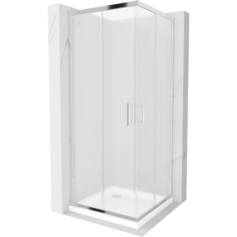 Mexen Rio cabină de duș pătrată 90 x 90 cm, înghețat, crom + cadă de duș Flat, alb - 860-090-090-01-30-4010