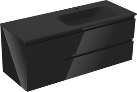 Mexen Orio 120 cm-es Vela fürdőszobai szekrény jobbos mosdóval, 2S, 1D, fekete fényes/fekete matt