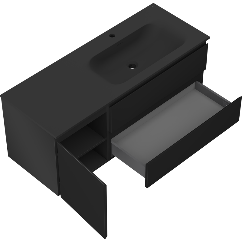 Mexen Orio dulap baie 120 cm cu lavoar Vela dreapta, 2S, 1D, negru mat - 91A13-12047-3-BBFFF71-W23P71