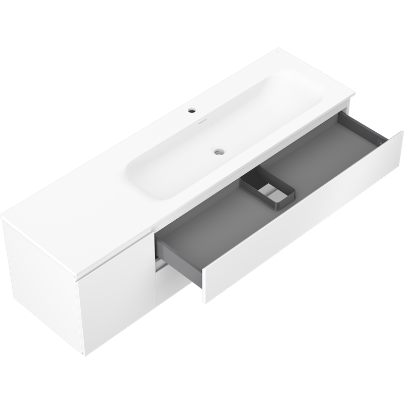 Mexen Orio dulap baie 160 cm cu lavoar Vela pe dreapta, 2 sertare, 1 ușă, alb mat - 91A13-16047-3-BBFFFF01-W23P01