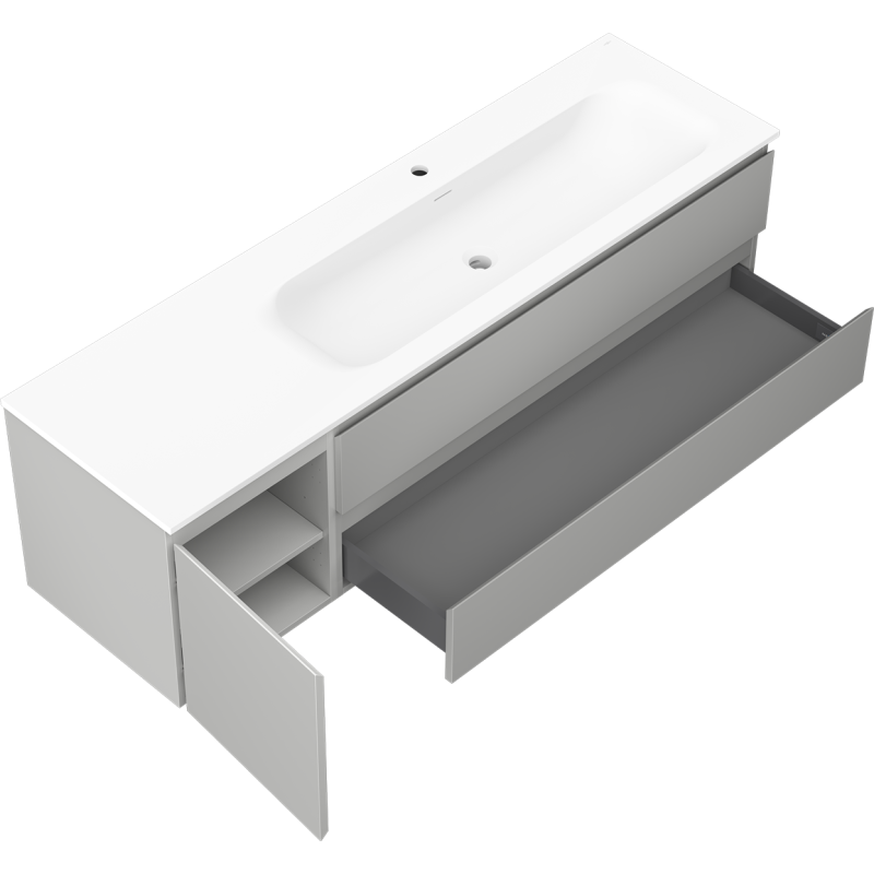 Mexen Orio 160 cm-es fürdőszobai szekrény Vela mosdóval jobbra, 2S, 1D, szürke matt/fehér matt - 91A13-16047-3-BBFFF62-W23P01