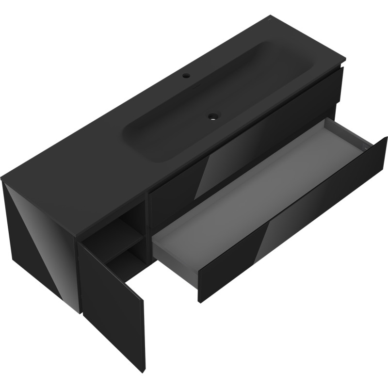 Mexen Orio dulap baie 160 cm cu lavoar Vela dreapta, 2S, 1D, negru lucios/negru mat - 91A13-16047-3-BBFFF70-W23P71