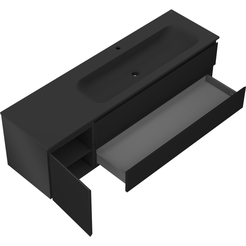 Mexen Orio 160 cm-es fürdőszobai szekrény jobbos Vela mosdóval, 2S, 1D, fekete matt - 91A13-16047-3-BBFFF71-W23P71