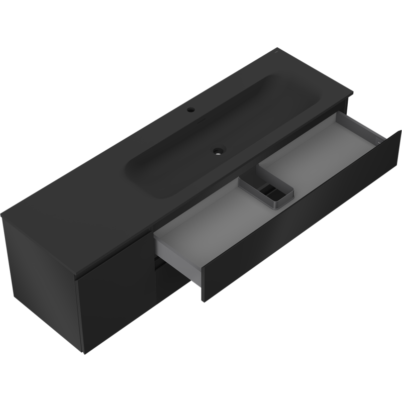 Mexen Orio 160 cm-es fürdőszobai szekrény jobbos Vela mosdóval, 2S, 1D, fekete matt - 91A13-16047-3-BBFFF71-W23P71