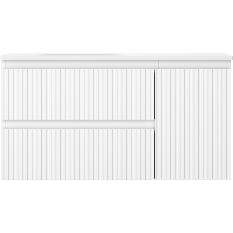 Mexen Rivel dulap baie 90 cm cu lavoar Vela stânga, 2S, 1D, canelat, alb mat - 91A23-09047-3-BBFFF01-W23L01