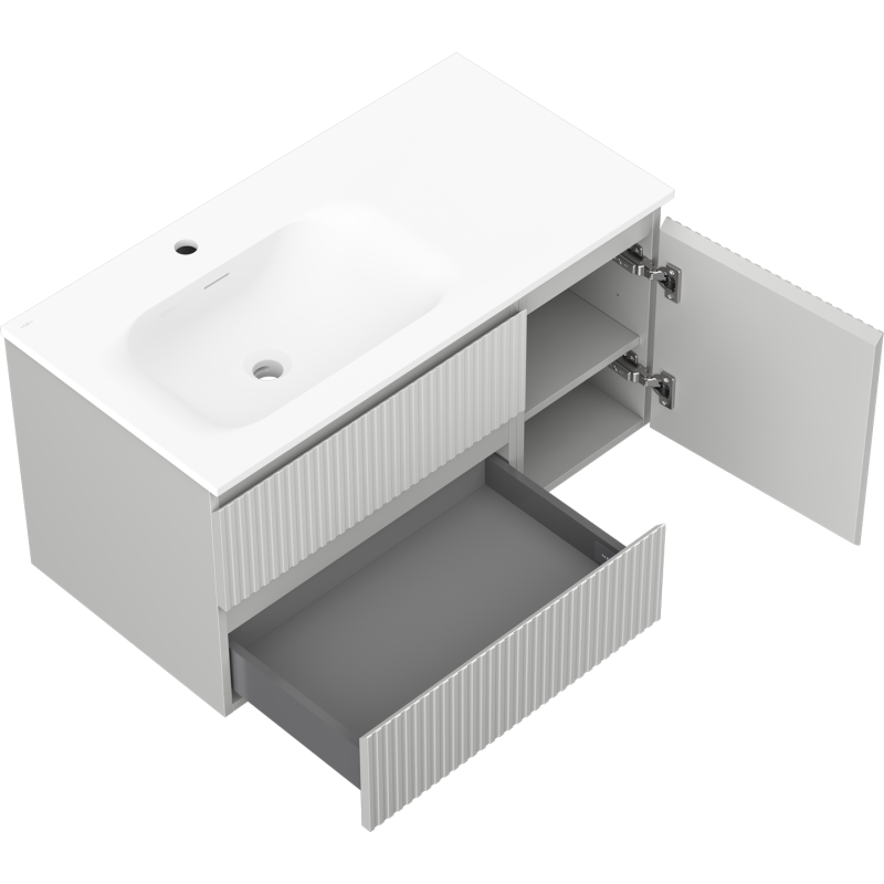 Mexen Rivel dulap baie 90 cm cu lavoar Vela stânga, 2S, 1D, canelată, gri mat/alb mat - 91A23-09047-3-BBFFF62-W23L01