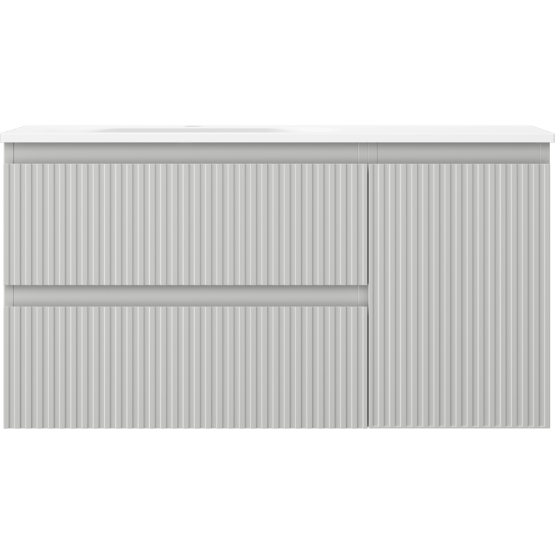 Mexen Rivel dulap baie 90 cm cu lavoar Vela stânga, 2S, 1D, canelată, gri mat/alb mat - 91A23-09047-3-BBFFF62-W23L01