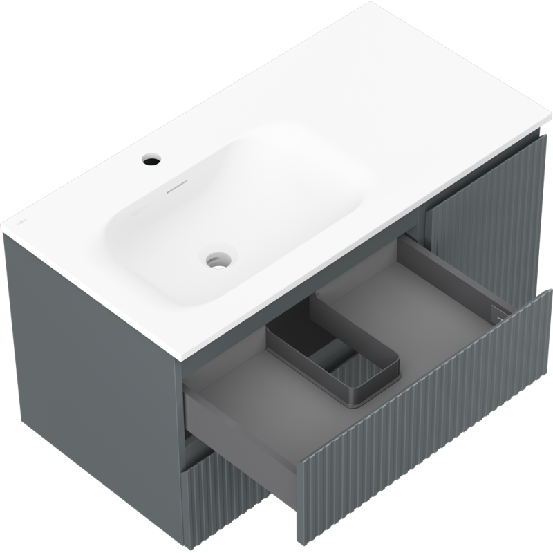 Mexen Rivel dulap baie 90 cm cu lavoar Vela stânga, 2S, 1D, canelat, grafit mat/alb mat - 91A23-09047-3-BBFFF66-W23L01