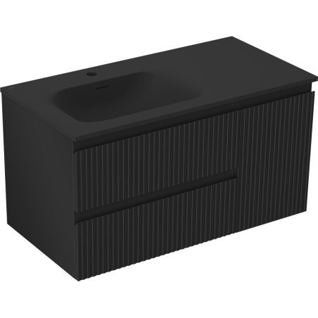 Mexen Rivel dulap baie 90 cm cu lavoar Vela stângă, 2S, 1D, canelat, negru mat - 91A23-09047-3-BBFFF71-W23L71