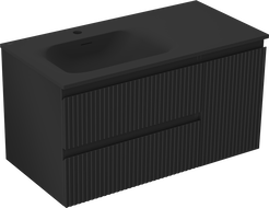 Mexen Rivel dulap baie 90 cm cu lavoar Vela stângă, 2S, 1D, canelat, negru mat - 91A23-09047-3-BBFFF71-W23L71