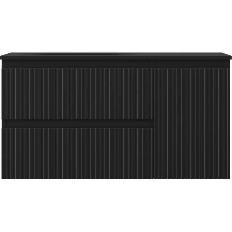 Mexen Rivel dulap baie 90 cm cu lavoar Vela stâng, 2S, 1D, canelat, negru mat - 91A23-09047-3-BBFFF71-W23L71
