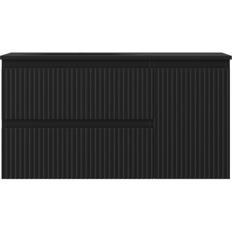 Mexen Rivel dulap baie 90 cm cu lavoar Vela stângă, 2S, 1D, canelat, negru mat - 91A23-09047-3-BBFFF71-W23L71