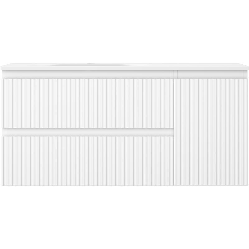 Mexen Rivel 100 cm-es fürdőszobaszekrény mosdókagylóval Vela balos, 2S, 1D, bordázott, matt fehér