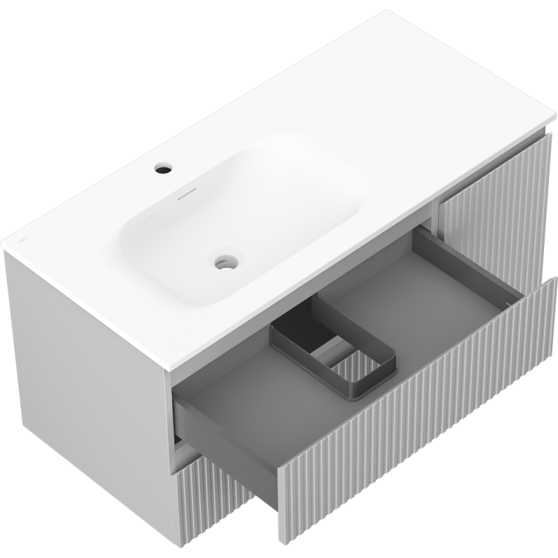 Mexen Rivel dulap baie 100 cm cu lavoar Vela stângă, 2S, 1D, canelat, gri mat/alb mat - 91A23-10047-3-BBFFF62-W23L01
