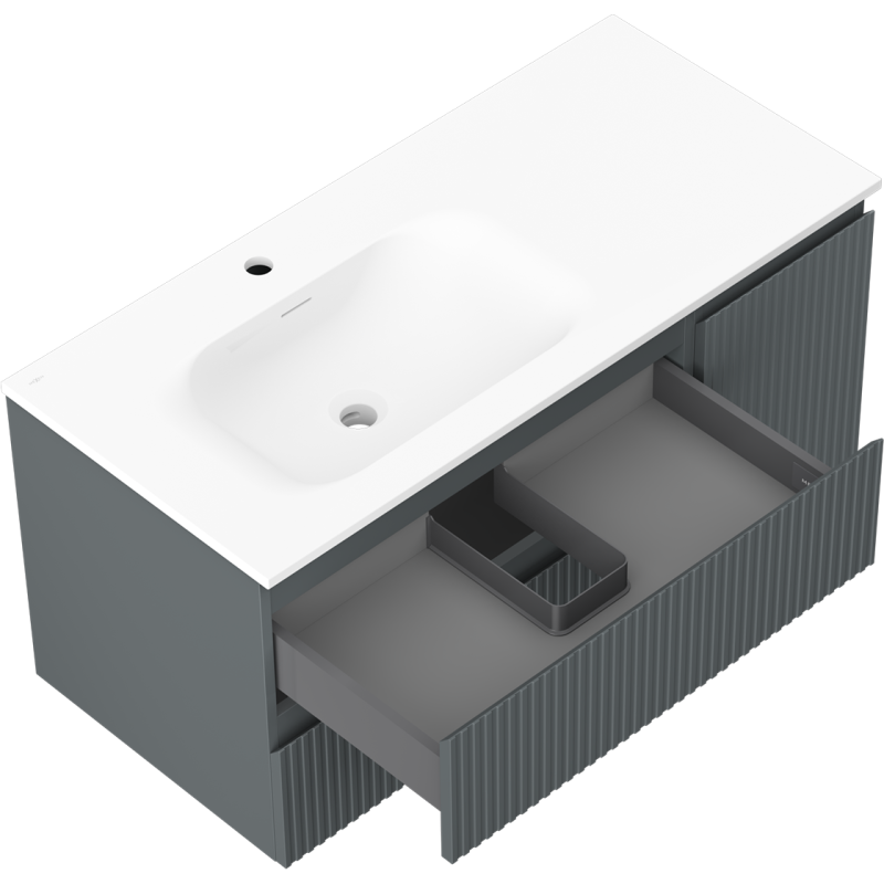 Mexen Rivel dulap baie 100 cm cu lavoar Vela stâng, 2S, 1D, canelat, grafit/alb mat - 91A23-10047-3-BBFFF66-W23L01