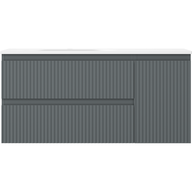 Mexen Rivel fürdőszobai szekrény 100 cm mosdóval Vela bal oldali, 2S, 1D, bordázott, grafit/fehér matt