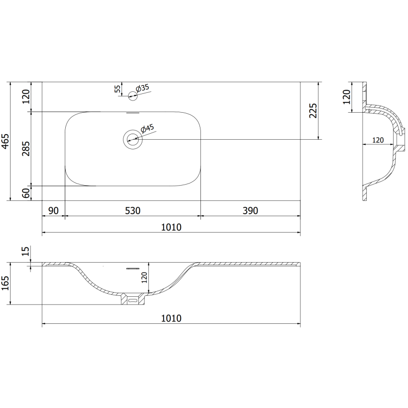 Mexen Rivel fürdőszoba szekrény 100 cm mosdóval Vela bal oldalon, 2 fiók, 1 ajtós, bordázott, fekete matt