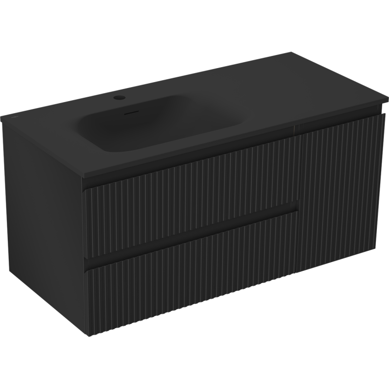 Mexen Rivel dulap de baie 100 cm cu chiuvetă Vela stânga, 2S, 1D, cu model canelat, negru mat - 91A23-10047-3-BBFFF71-W23L71