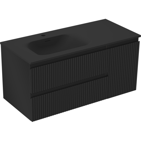 Mexen Rivel dulap de baie 100 cm cu chiuvetă Vela stânga, 2S, 1D, cu model canelat, negru mat - 91A23-10047-3-BBFFF71-W23L71