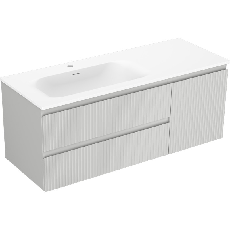 Mexen Rivel dulap de baie 120 cm cu lavoar Vela stângă, 2 sertare, 1 ușă, canelată, gri mat/alb mat