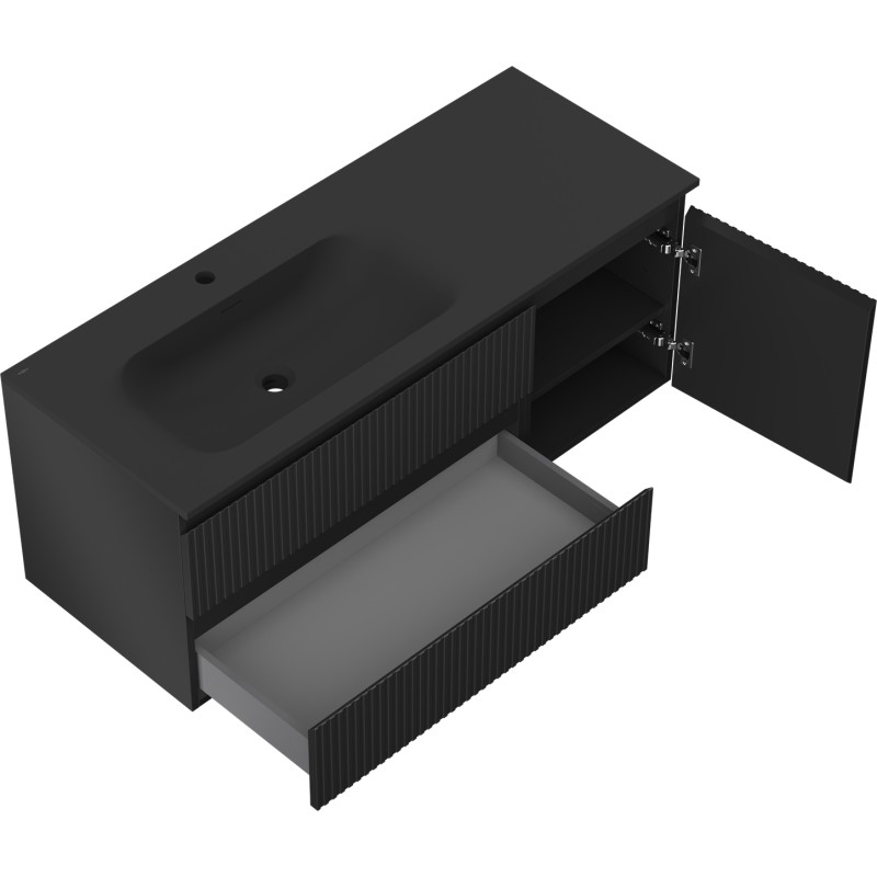 Mexen Rivel dulap baie 120 cm cu lavoar Vela stânga, 2S, 1D, canelat, negru mat - 91A23-12047-3-BBFFF71-W23L71