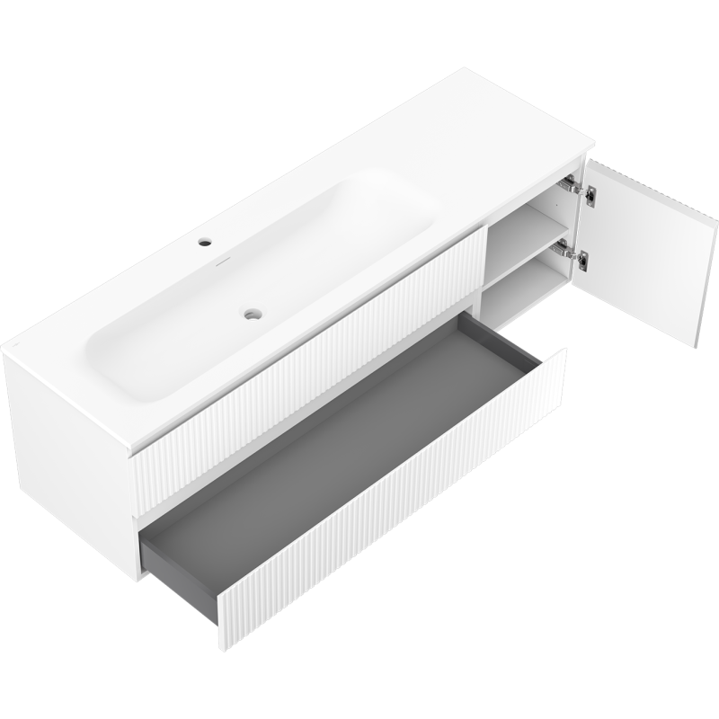 Mexen Rivel dulap baie 160 cm cu lavoar Vela stânga, 2S, 1D, riflat, alb mat - 91A23-16047-3-BBFFF01-W23L01