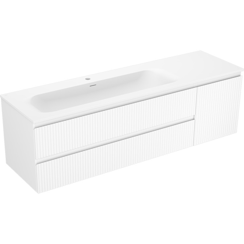 Mexen Rivel dulap baie 160 cm cu lavoar Vela stânga, 2S, 1D, canelat, alb mat - 91A23-16047-3-BBFFF01-W23L01