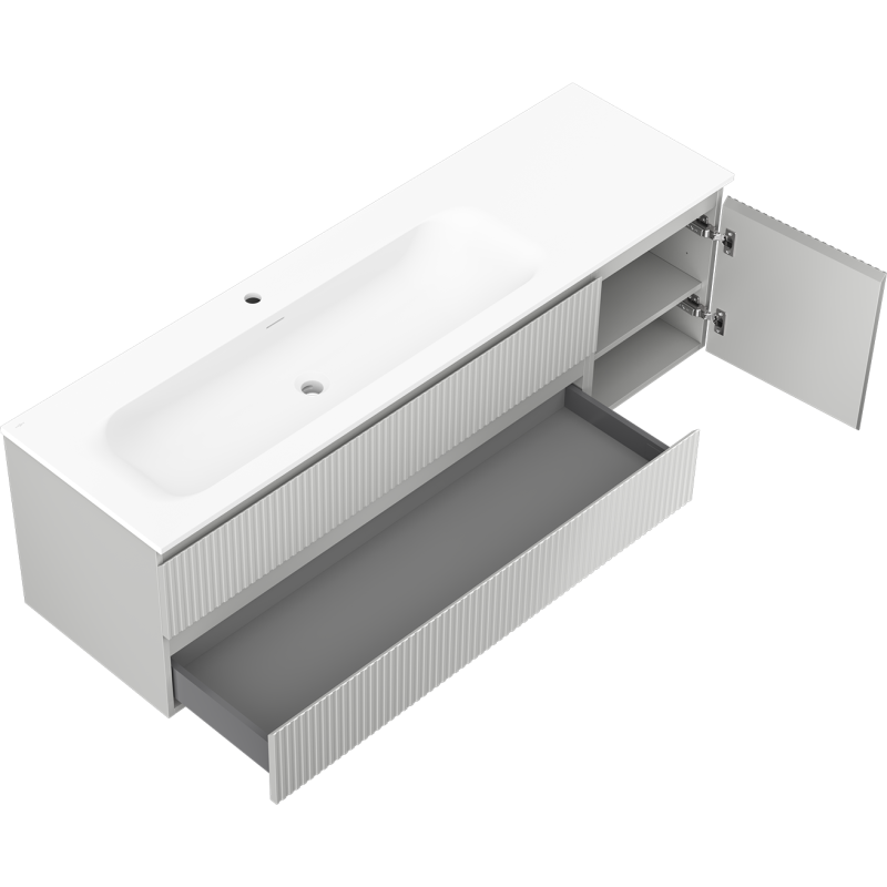 Mexen Rivel dulap baie 160 cm cu lavoar Vela stâng, 2S, 1D, canelat, gri mat/alb mat - 91A23-16047-3-BBFFF62-W23L01