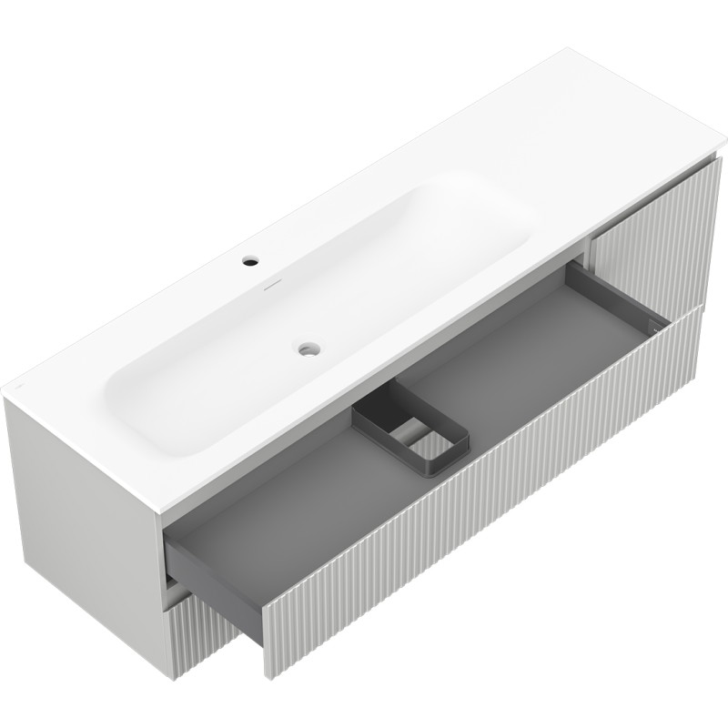 Mexen Rivel dulap baie 160 cm cu chiuvetă Vela stânga, 2S, 1D, canelat, gri mat/alb mat - 91A23-16047-3-BBFFF62-W23L01