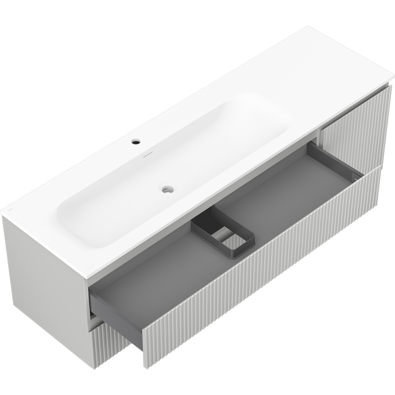 Mexen Rivel dulap baie 160 cm cu lavoar Vela stâng, 2S, 1D, canelat, gri mat/alb mat - 91A23-16047-3-BBFFF62-W23L01