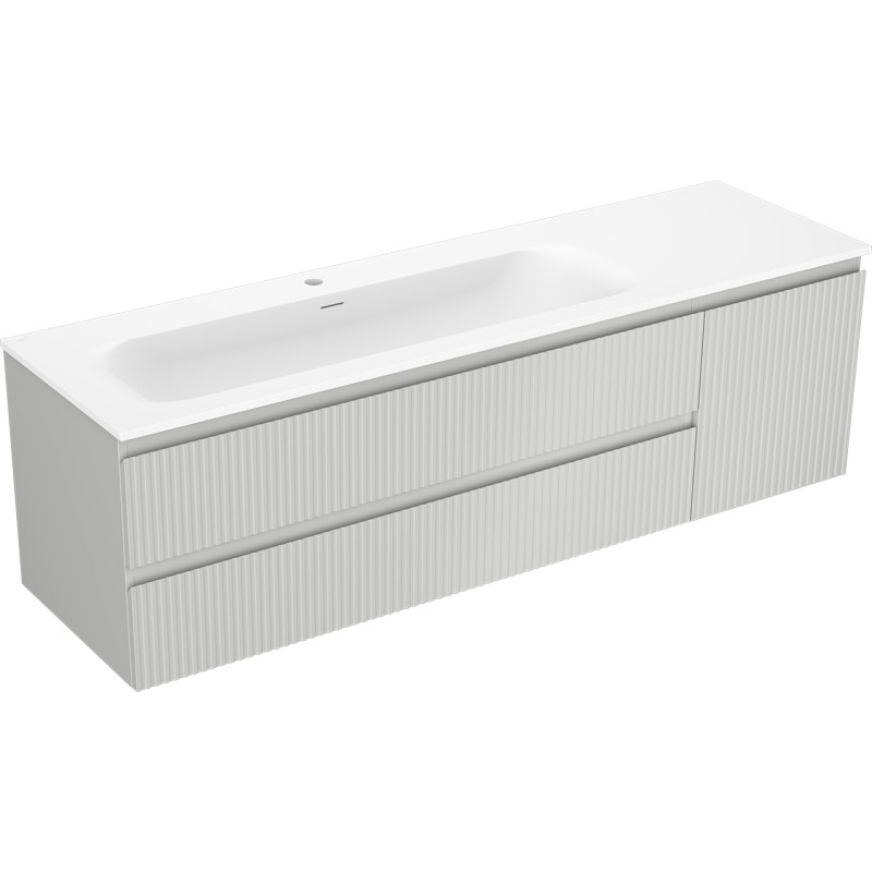 Mexen Rivel dulap baie 160 cm cu chiuvetă Vela stânga, 2S, 1D, canelat, gri mat/alb mat - 91A23-16047-3-BBFFF62-W23L01