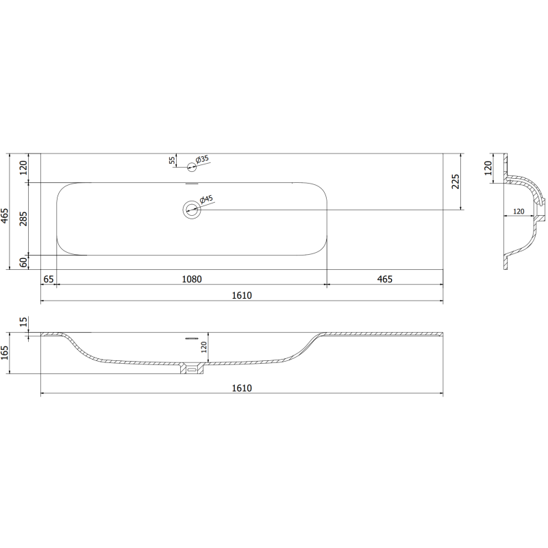 Mexen Rivel dulap de baie 160 cm cu chiuvetă Vela stângă, 2S, 1D, riflat, grafit/alb mat - 91A23-16047-3-BBFFF66-W23L01
