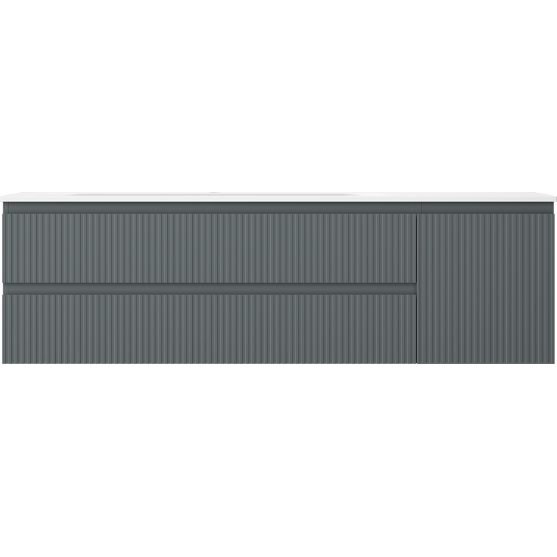 Mexen Rivel Vela 160 cm-es fürdőszobaszekrény bal oldali mosdókagylóval, 2 fiók, 1 ajtó, bordázott, grafit/fehér matt